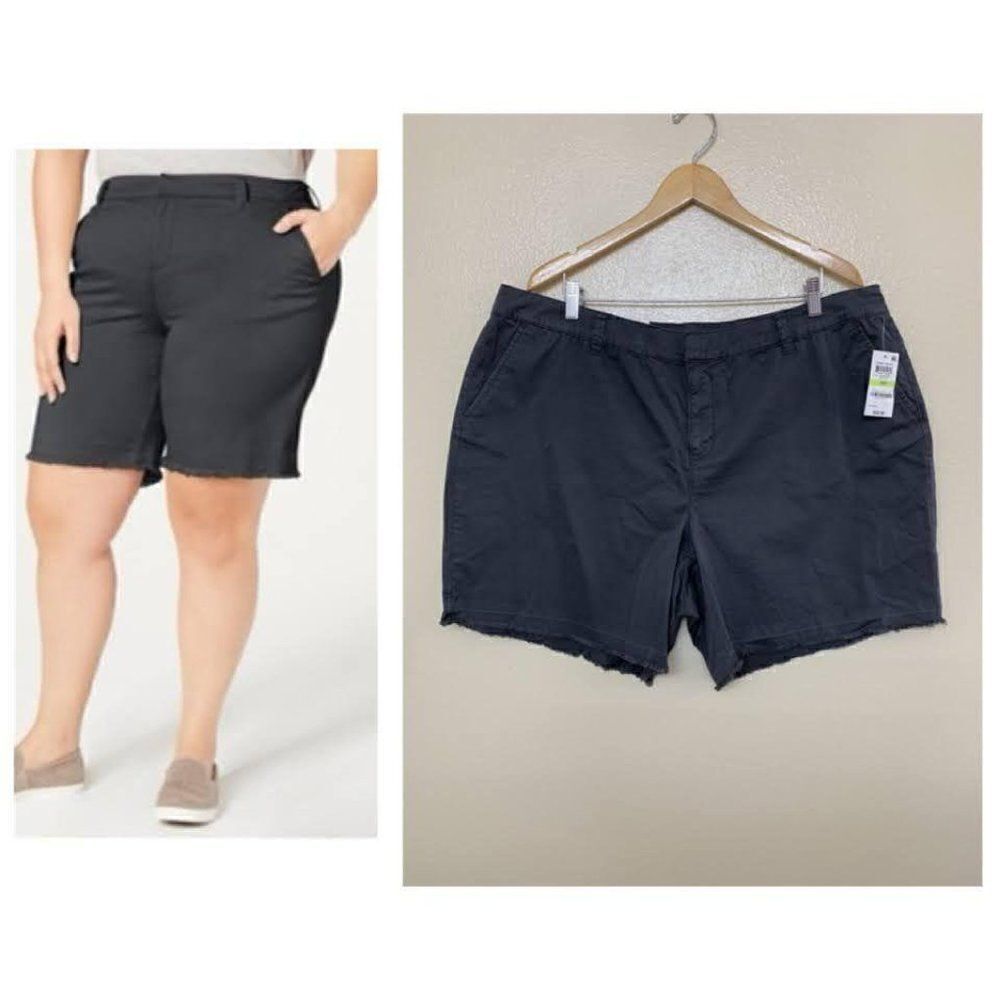 Style & Co. Plus Mid Rise Frayed Hem Bermuda Shorts 16W Dar Coal